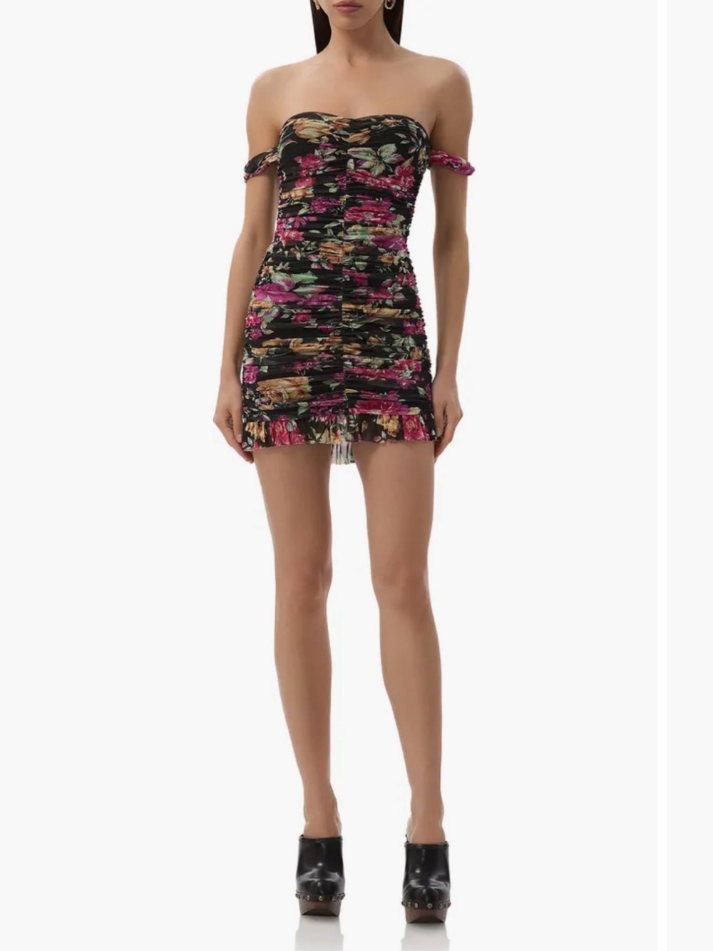 NWT AFRM Floral Ruched Off-Shoulder Mini Dress